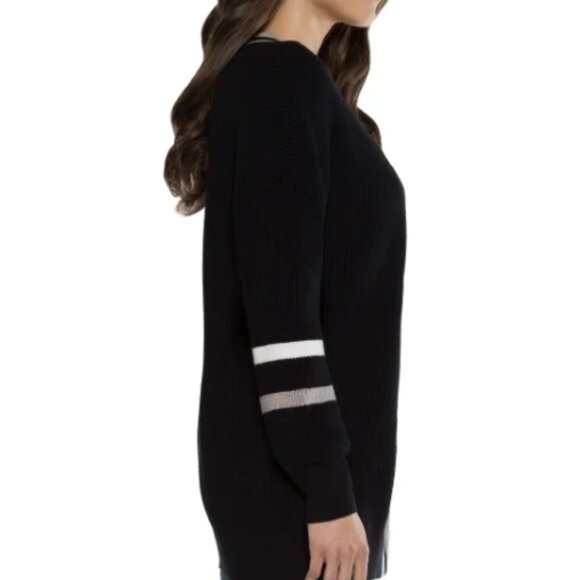 NWT Matty M Women's Varsity Long Sleeve Knit Cardigan Black Size XS $80 11HL290 - Picture 2 of 4
